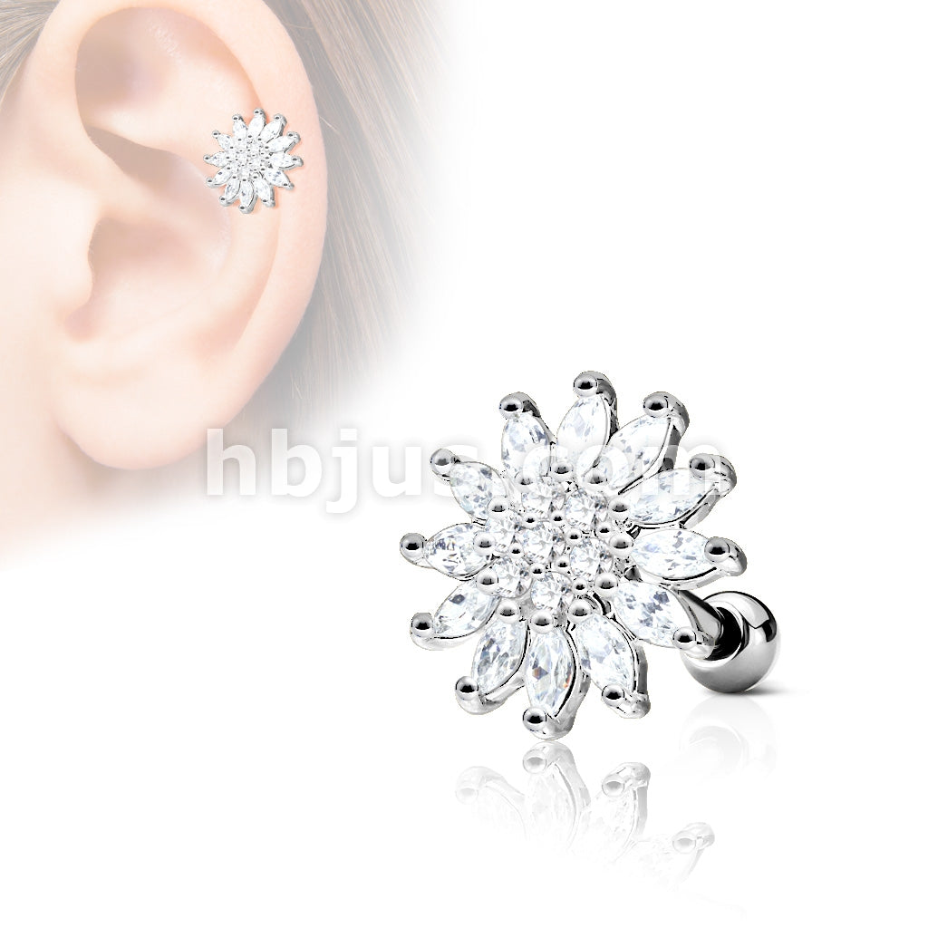 316L Surgical Steel CZ Paved Flower Top 316L Surgical Steel Ear... - Image 2