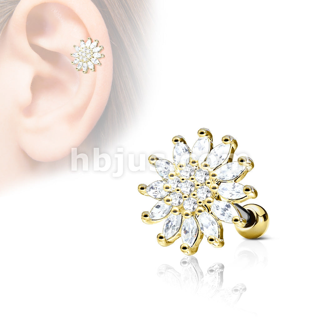 316L Surgical Steel CZ Paved Flower Top 316L Surgical Steel Ear... - Image 3
