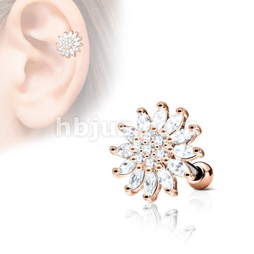316L Surgical Steel CZ Paved Flower Top 316L Surgical Steel Ear... - Image 4