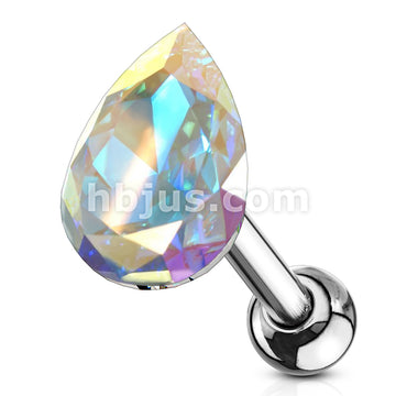 Tear Drop Crystal Top 316L Surgical Steel Cartilage, Tragus Barbell Studs - Image 3