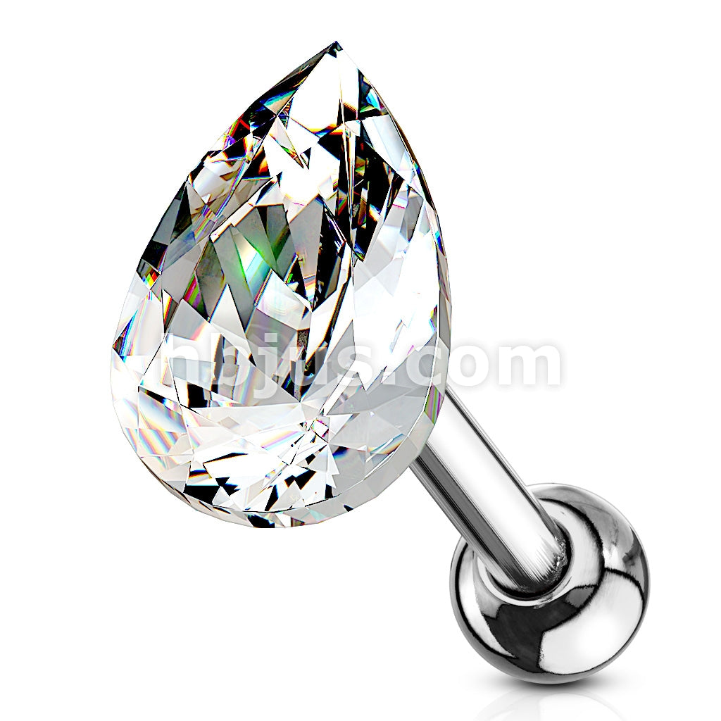 Tear Drop Crystal Top 316L Surgical Steel Cartilage, Tragus Barbell Studs - Image 4