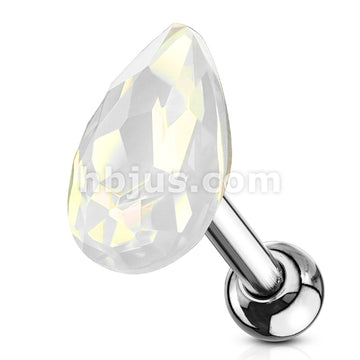 Tear Drop Crystal Top 316L Surgical Steel Cartilage, Tragus Barbell Studs - Image 6