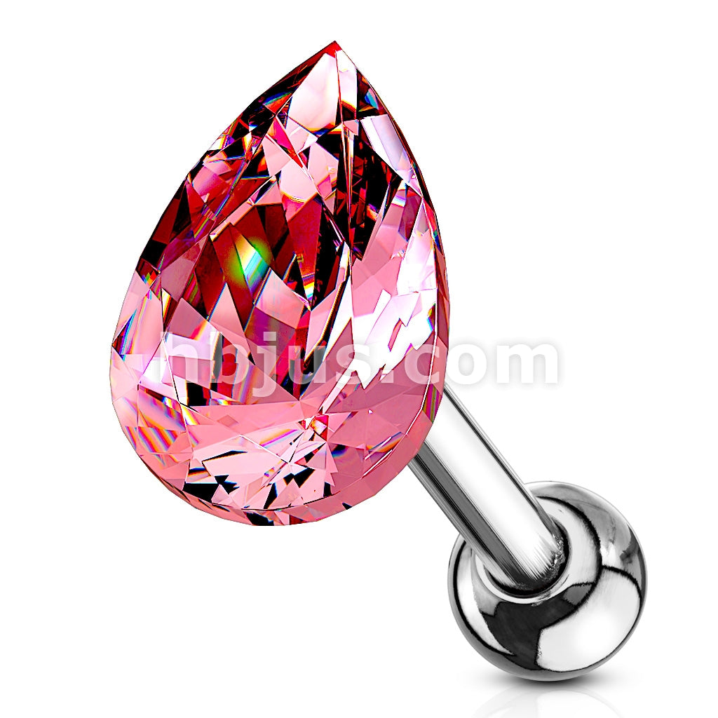 Tear Drop Crystal Top 316L Surgical Steel Cartilage, Tragus Barbell Studs - Image 8