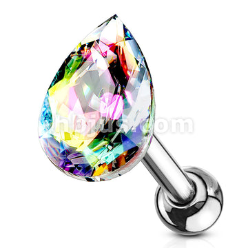 Tear Drop Crystal Top 316L Surgical Steel Cartilage, Tragus Barbell Studs - Image 9