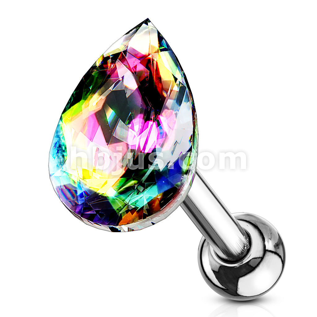 Tear Drop Crystal Top 316L Surgical Steel Cartilage, Tragus Barbell Studs - Image 10