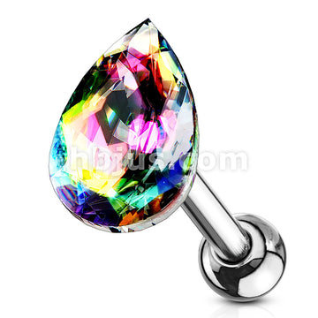 Tear Drop Crystal Top 316L Surgical Steel Cartilage, Tragus Barbell Studs - Image 10
