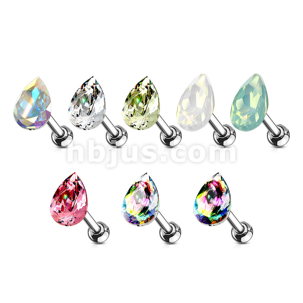 Tear Drop Crystal Top 316L Surgical Steel Cartilage, Tragus Barbell Studs - Image 11