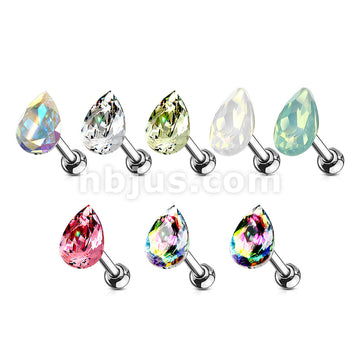 Tear Drop Crystal Top 316L Surgical Steel Cartilage, Tragus Barbell Studs - Image 11