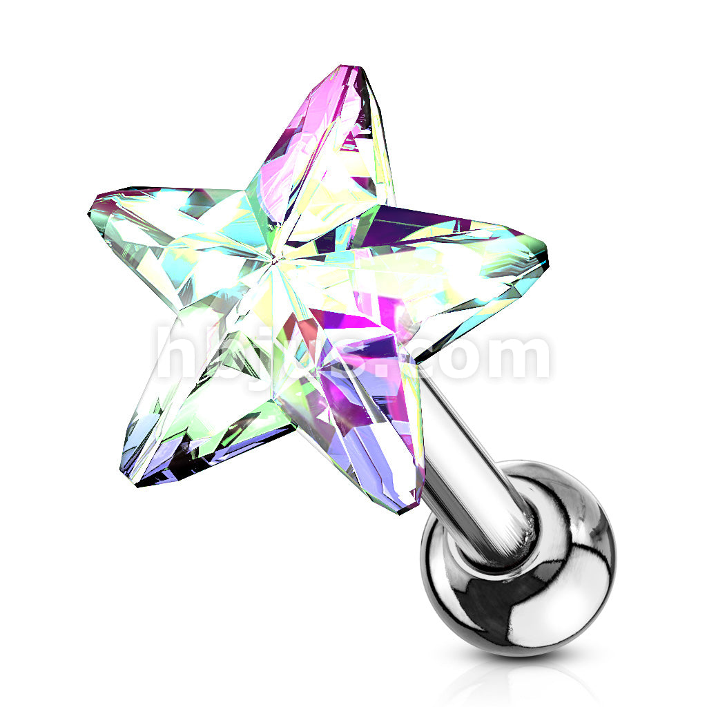 Star Crystal Top 316L Surgical Steel Cartilage, Tragus Barbell Studs - Image 3