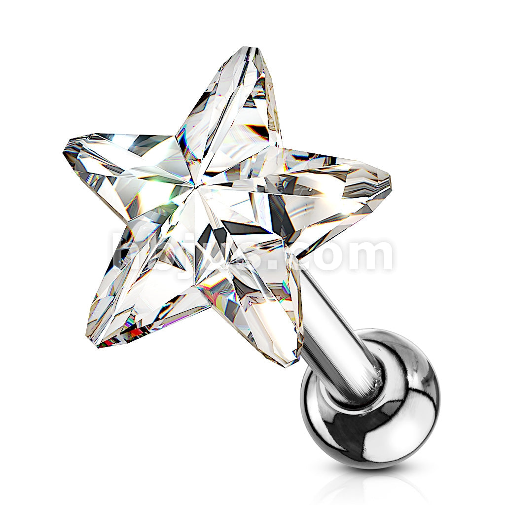 Star Crystal Top 316L Surgical Steel Cartilage, Tragus Barbell Studs - Image 4