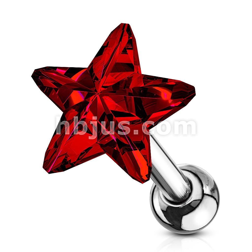 Star Crystal Top 316L Surgical Steel Cartilage, Tragus Barbell Studs - Image 7