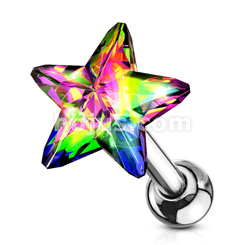 Star Crystal Top 316L Surgical Steel Cartilage, Tragus Barbell Studs - Image 9