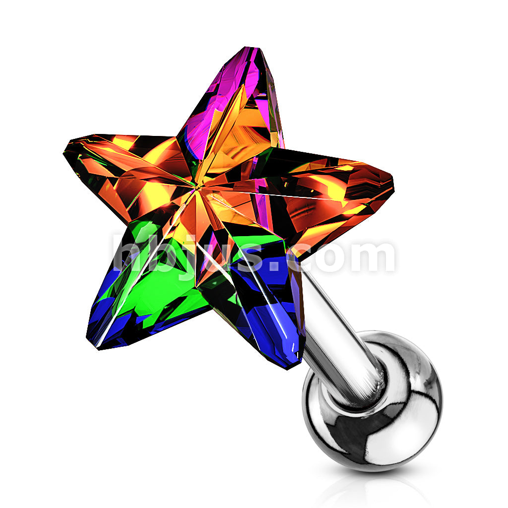 Star Crystal Top 316L Surgical Steel Cartilage, Tragus Barbell Studs - Image 10
