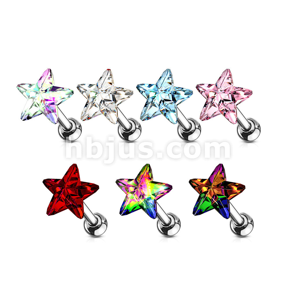Star Crystal Top 316L Surgical Steel Cartilage, Tragus Barbell Studs - Image 11