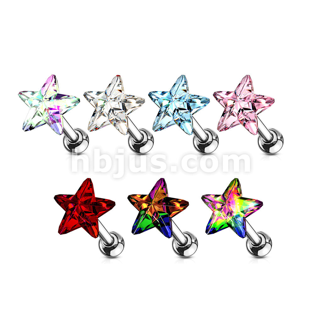 Star Crystal Top 316L Surgical Steel Cartilage, Tragus Barbell Studs - Image 12