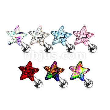 Star Crystal Top 316L Surgical Steel Cartilage, Tragus Barbell Studs - Image 12