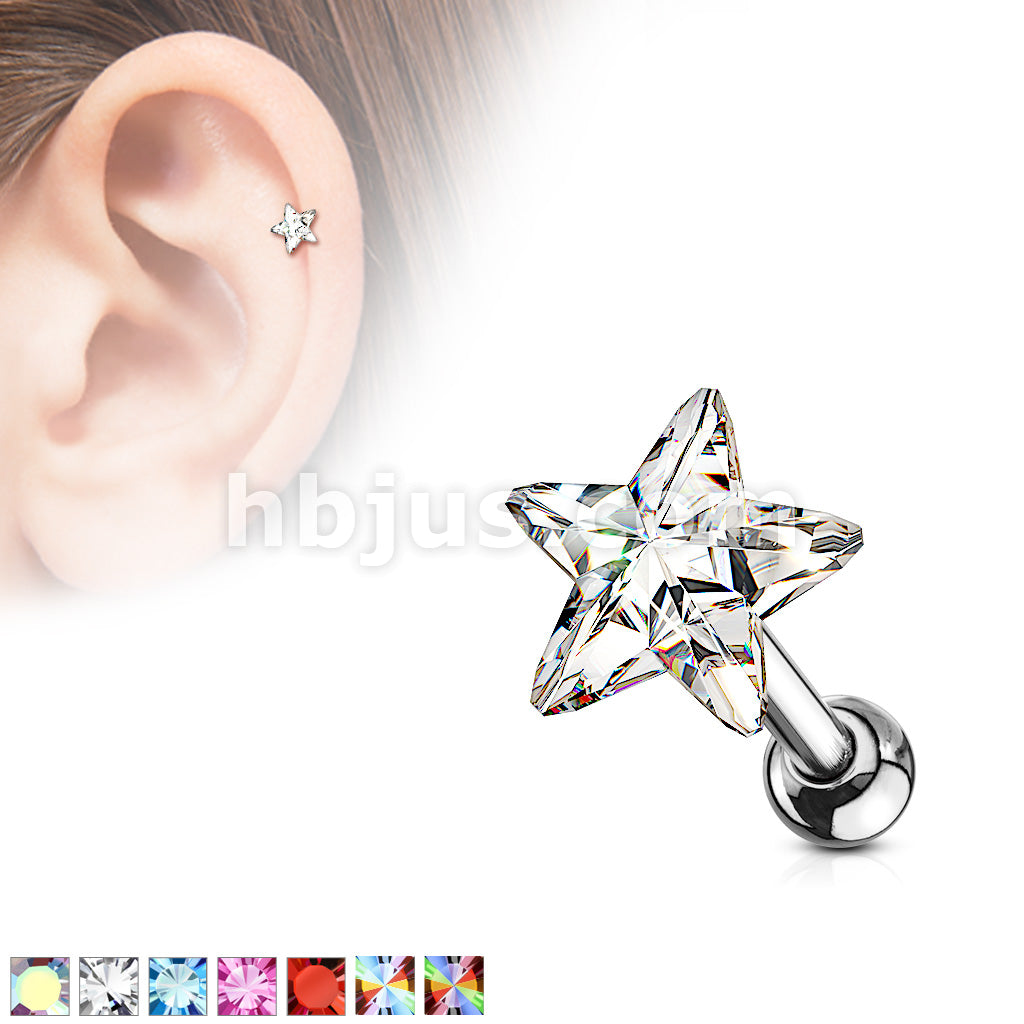Star Crystal Top 316L Surgical Steel Cartilage, Tragus Barbell Studs - Image 2