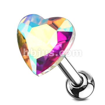 Heart Crystal Top 316L Surgical Steel Cartilage, Tragus Barbell Studs - Image 3
