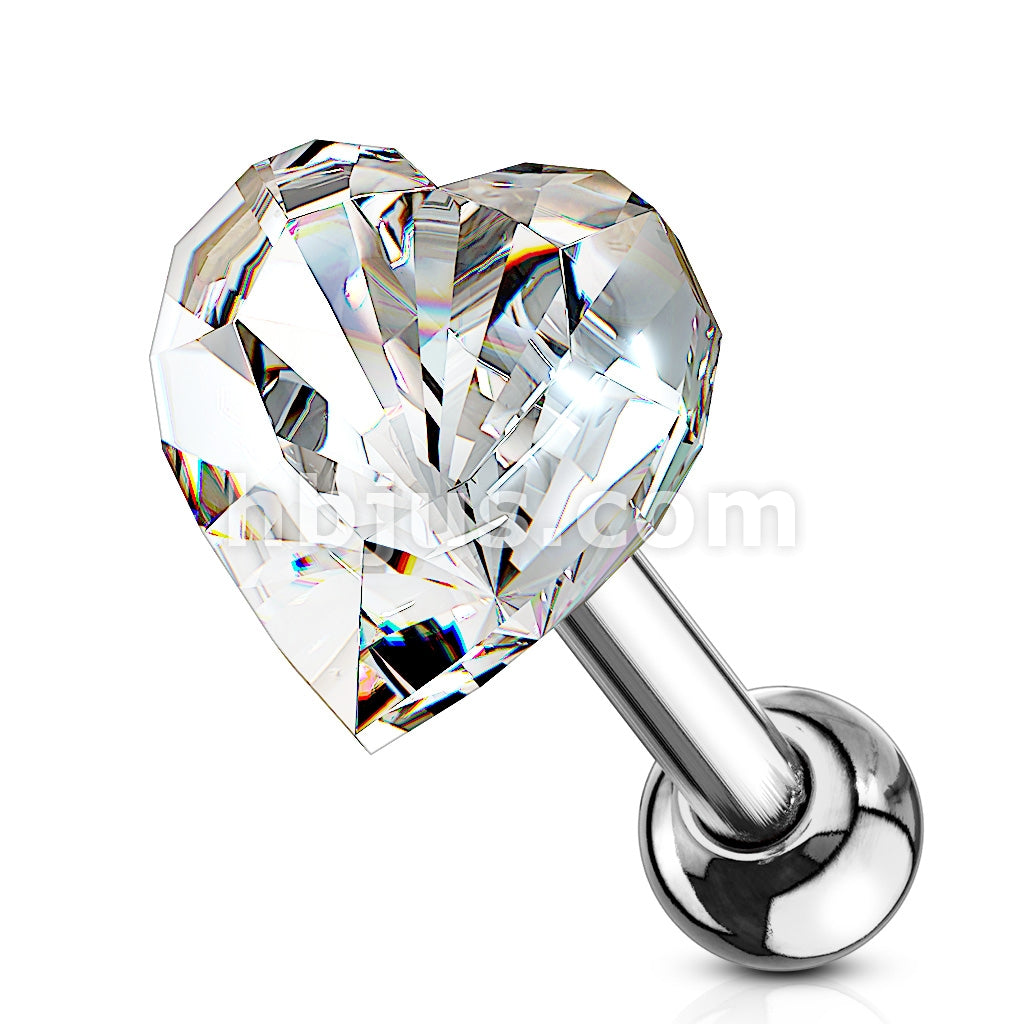 Heart Crystal Top 316L Surgical Steel Cartilage, Tragus Barbell Studs - Image 4