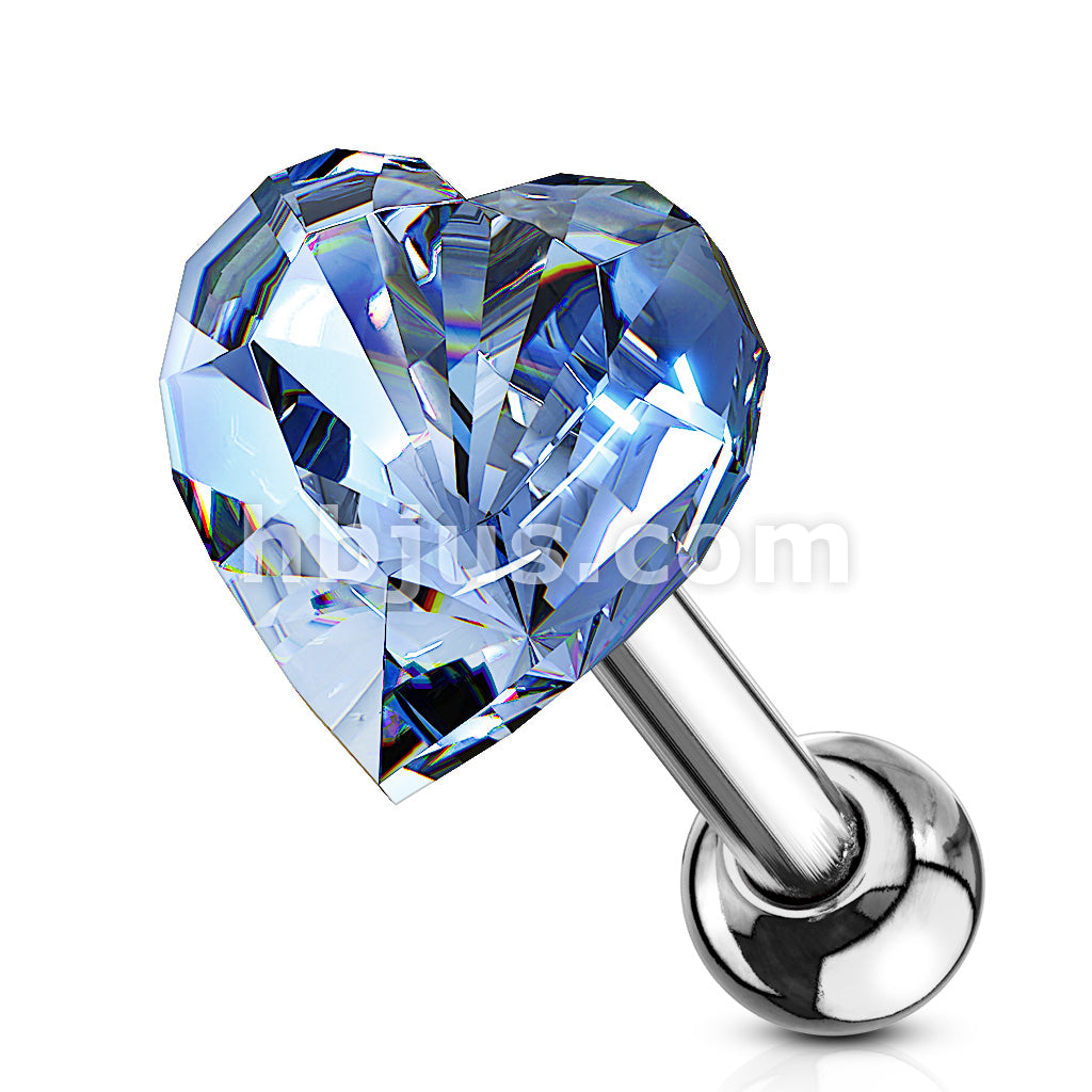 Heart Crystal Top 316L Surgical Steel Cartilage, Tragus Barbell Studs - Image 5