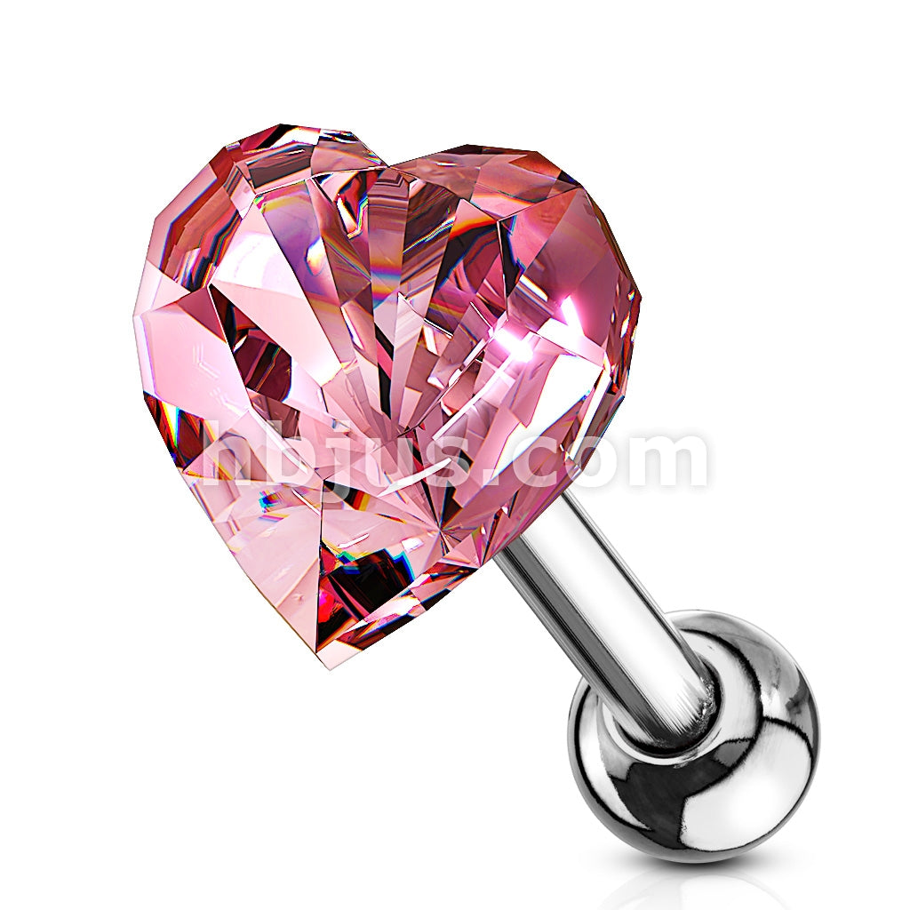 Heart Crystal Top 316L Surgical Steel Cartilage, Tragus Barbell Studs - Image 6