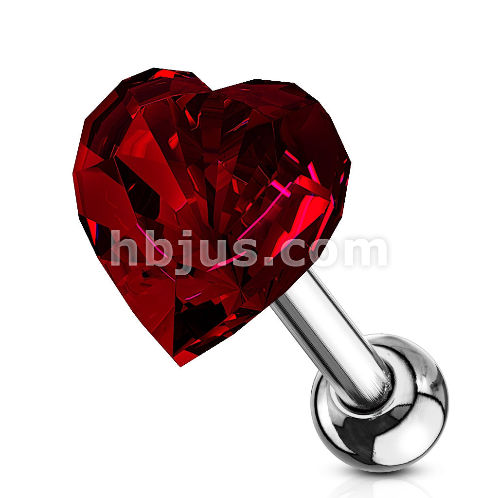 Heart Crystal Top 316L Surgical Steel Cartilage, Tragus Barbell Studs - Image 7