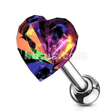 Heart Crystal Top 316L Surgical Steel Cartilage, Tragus Barbell Studs - Image 8