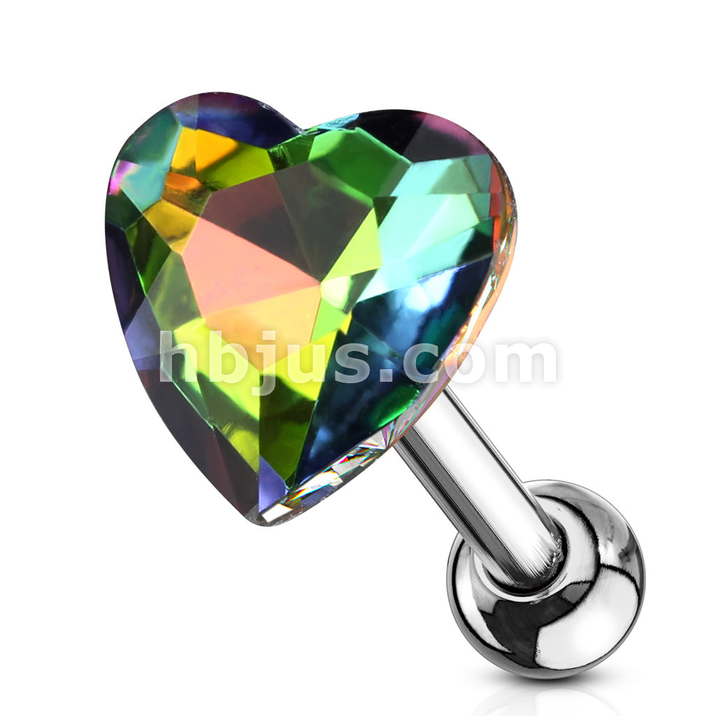 Heart Crystal Top 316L Surgical Steel Cartilage, Tragus Barbell Studs - Image 9