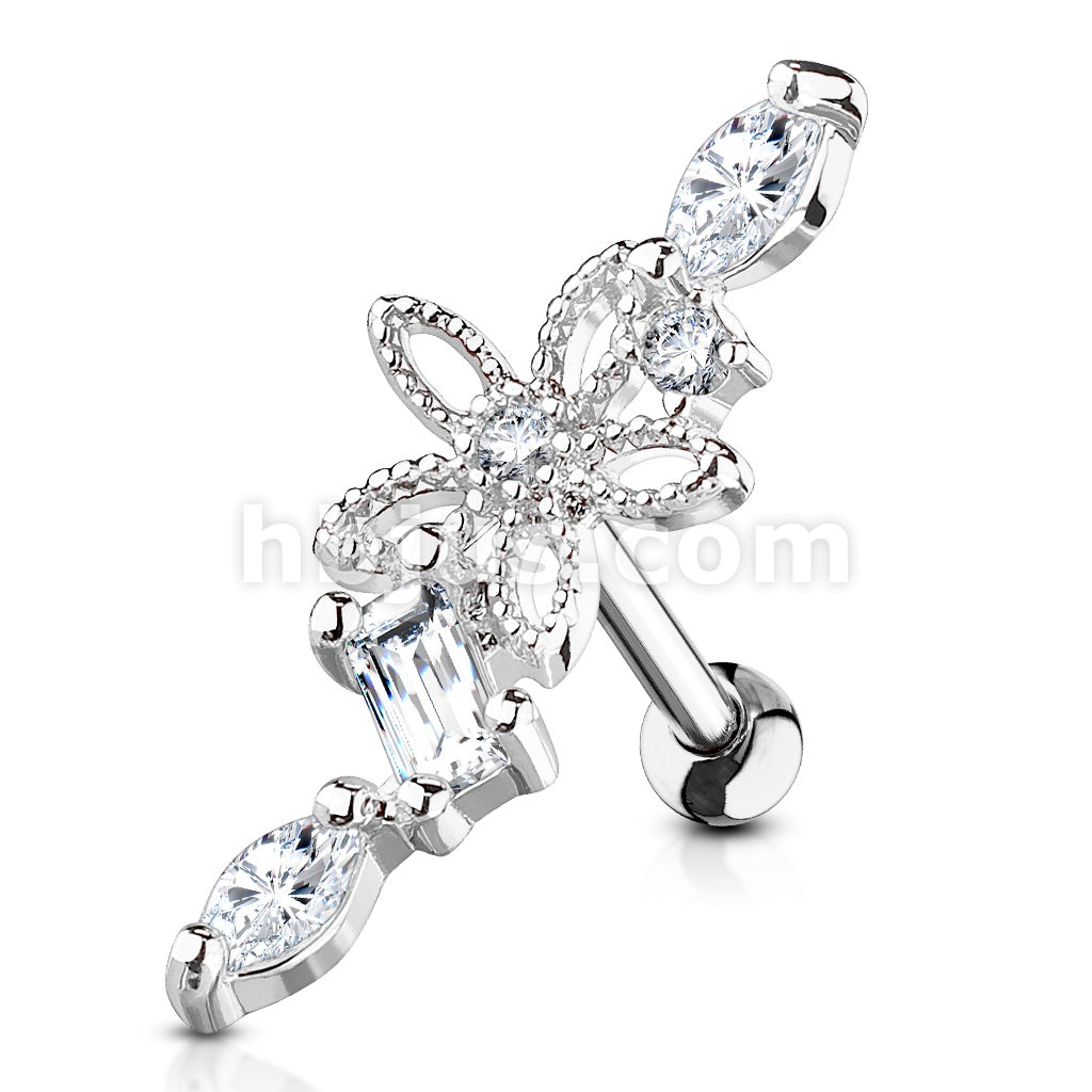 316L Surgical Steel Hollow Flower Centered CZ Vine 316L Surgical Steel... - Image 2
