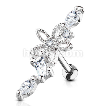 316L Surgical Steel Hollow Flower Centered CZ Vine 316L Surgical Steel... - Image 2