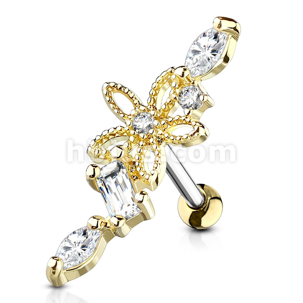 316L Surgical Steel Hollow Flower Centered CZ Vine 316L Surgical Steel... - Image 3