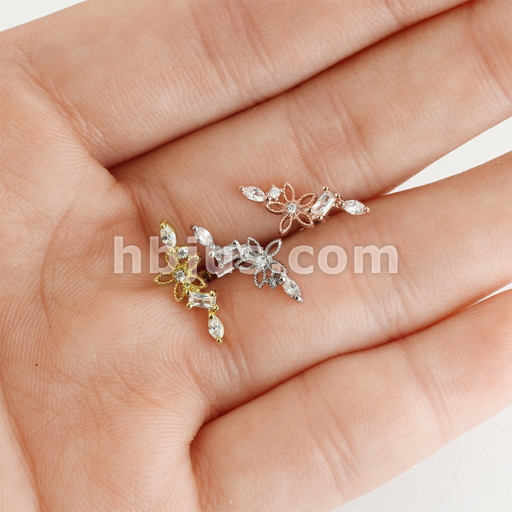 316L Surgical Steel Hollow Flower Centered CZ Vine 316L Surgical Steel... - Image 6