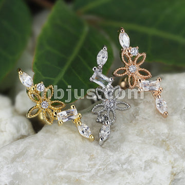 316L Surgical Steel Hollow Flower Centered CZ Vine 316L Surgical Steel... - Image 7