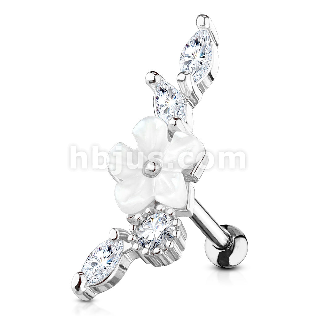 316L Surgical Steel Mother of Pearl Flower Centered CZ Vine 316L... - Image 2