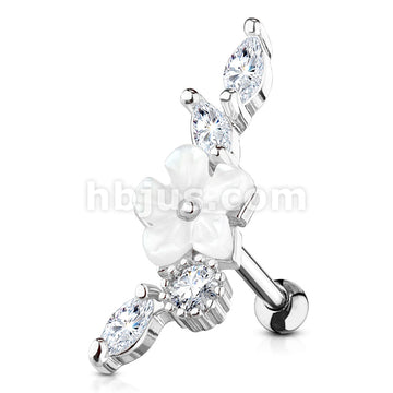 316L Surgical Steel Mother of Pearl Flower Centered CZ Vine 316L... - Image 2