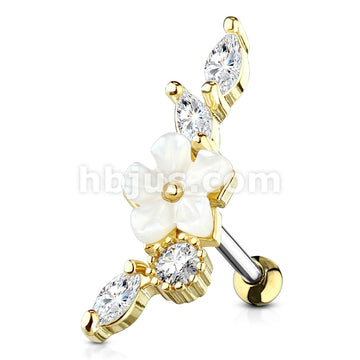 316L Surgical Steel Mother of Pearl Flower Centered CZ Vine 316L... - Image 3