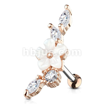 316L Surgical Steel Mother of Pearl Flower Centered CZ Vine 316L... - Image 4