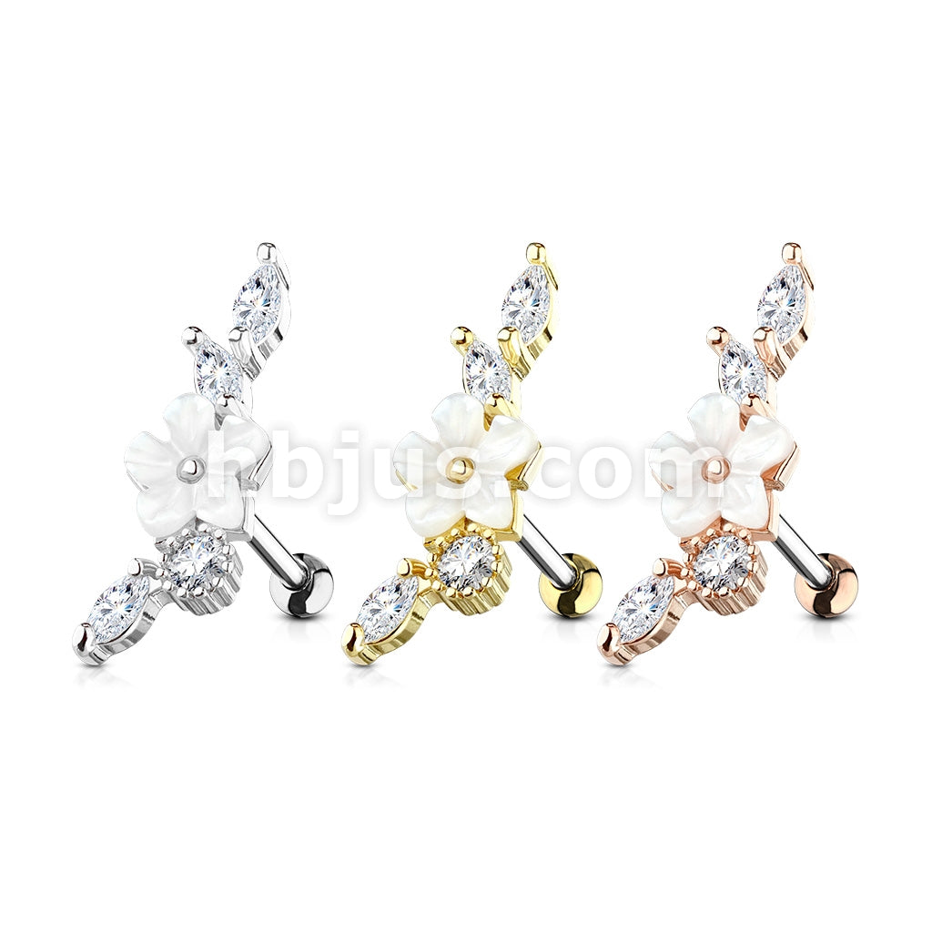 316L Surgical Steel Mother of Pearl Flower Centered CZ Vine 316L... - Image 5