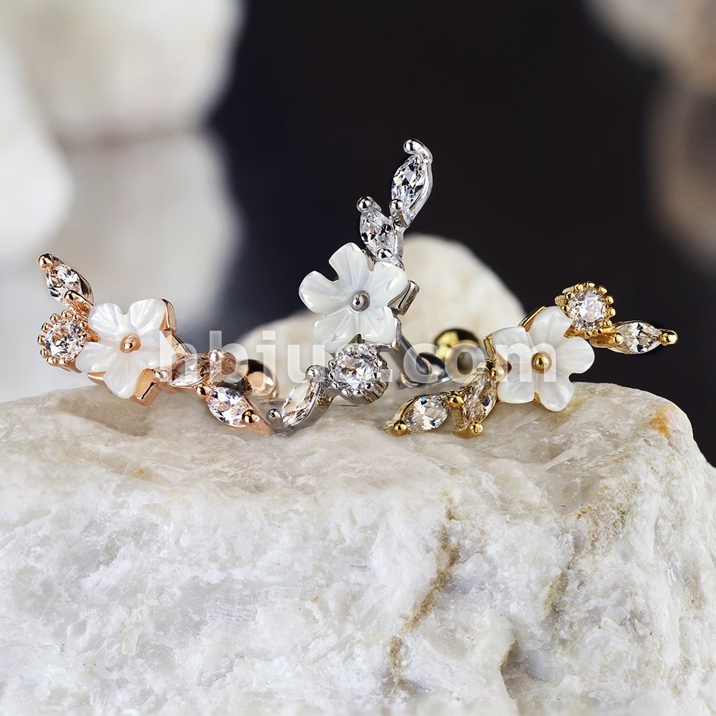 316L Surgical Steel Mother of Pearl Flower Centered CZ Vine 316L... - Image 7