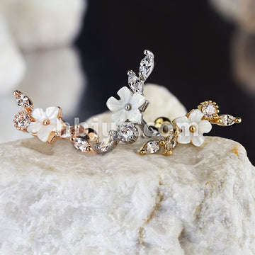 316L Surgical Steel Mother of Pearl Flower Centered CZ Vine 316L... - Image 7