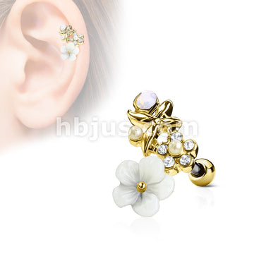 316L Surgical Steel CZ and Clay Flowers Curve Top 316L Surgical Steel... - Image 2