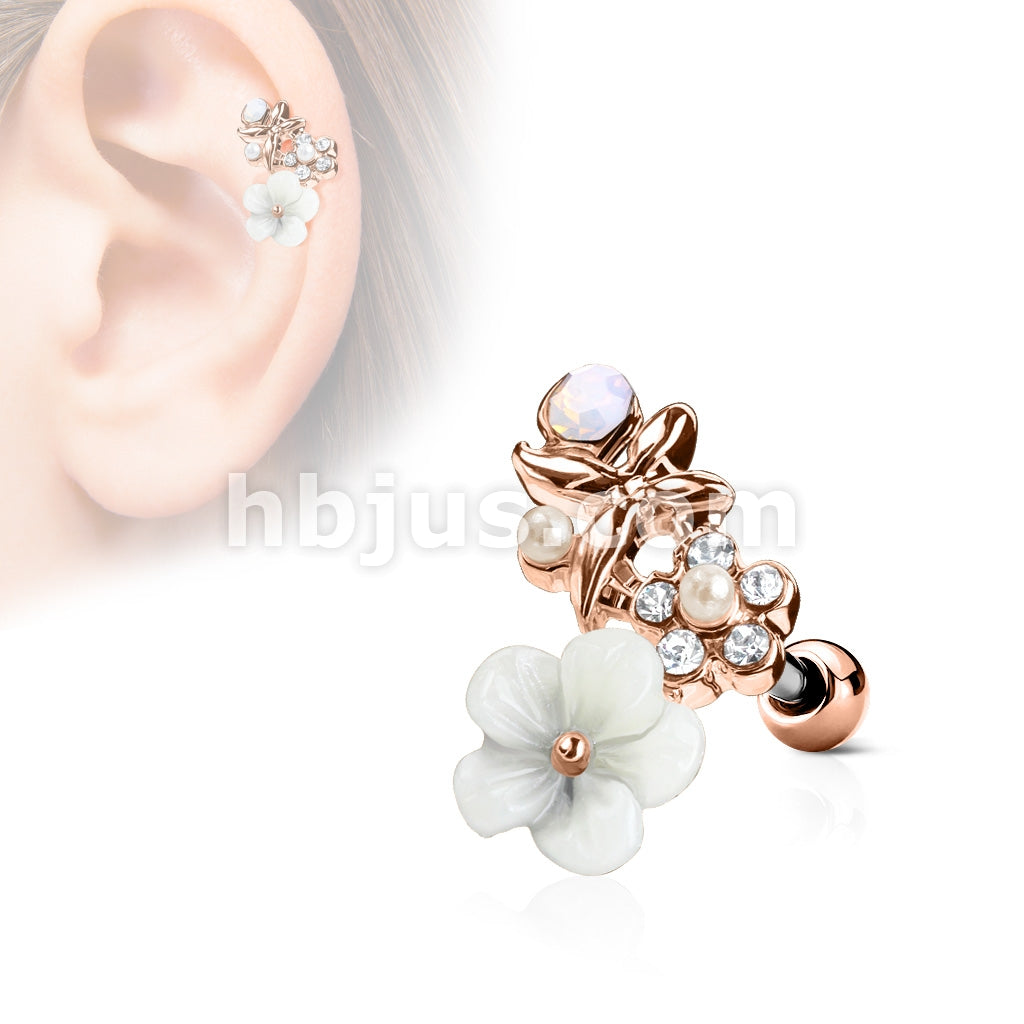316L Surgical Steel CZ and Clay Flowers Curve Top 316L Surgical Steel... - Image 3