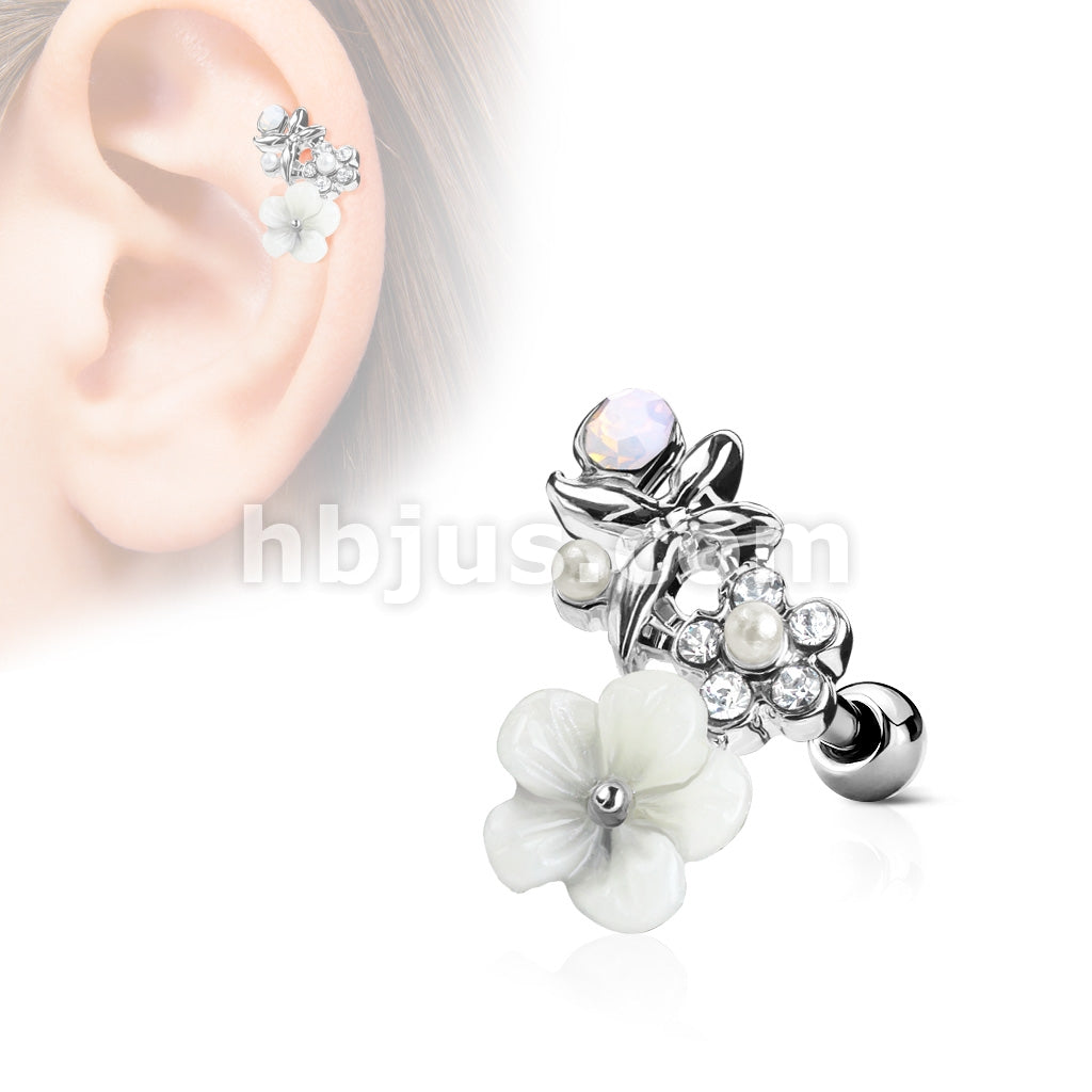 316L Surgical Steel CZ and Clay Flowers Curve Top 316L Surgical Steel... - Image 4
