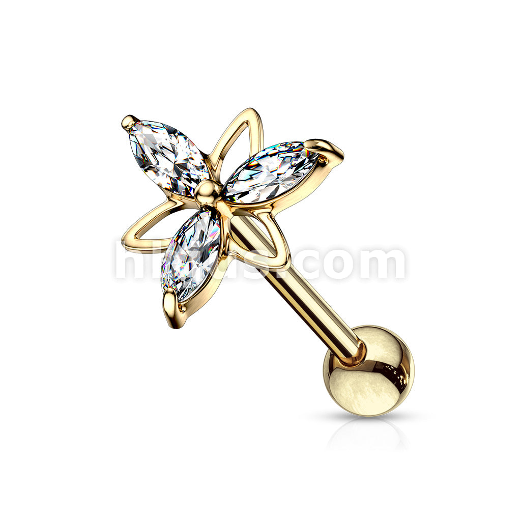 316L Surgical Steel 3 Marquise CZ Double Triangle Flower Top 316L... - Image 4