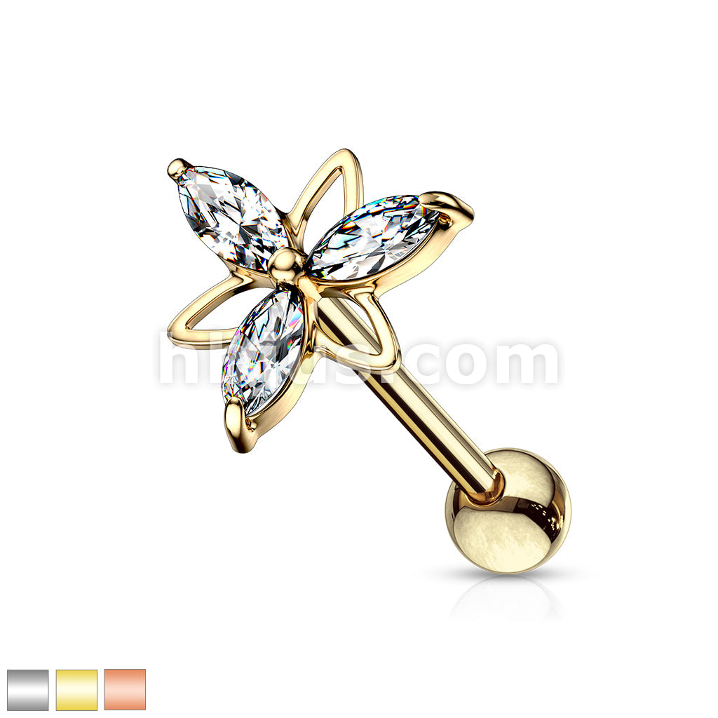 316L Surgical Steel 3 Marquise CZ Double Triangle Flower Top 316L... - Image 2