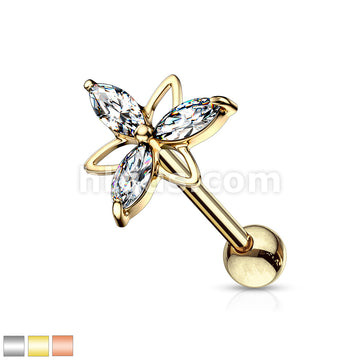 316L Surgical Steel 3 Marquise CZ Double Triangle Flower Top 316L... - Image 2