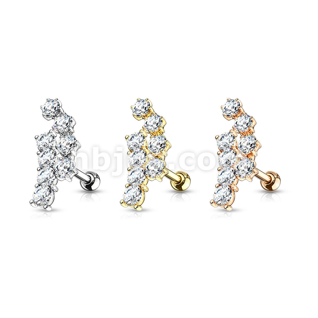 316L Surgical Steel Double Curve Lined CZ Top 316L Surgical Steel Ear... - Image 7