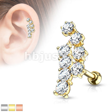 316L Surgical Steel Double Curve Lined CZ Top 316L Surgical Steel Ear... - Image 2