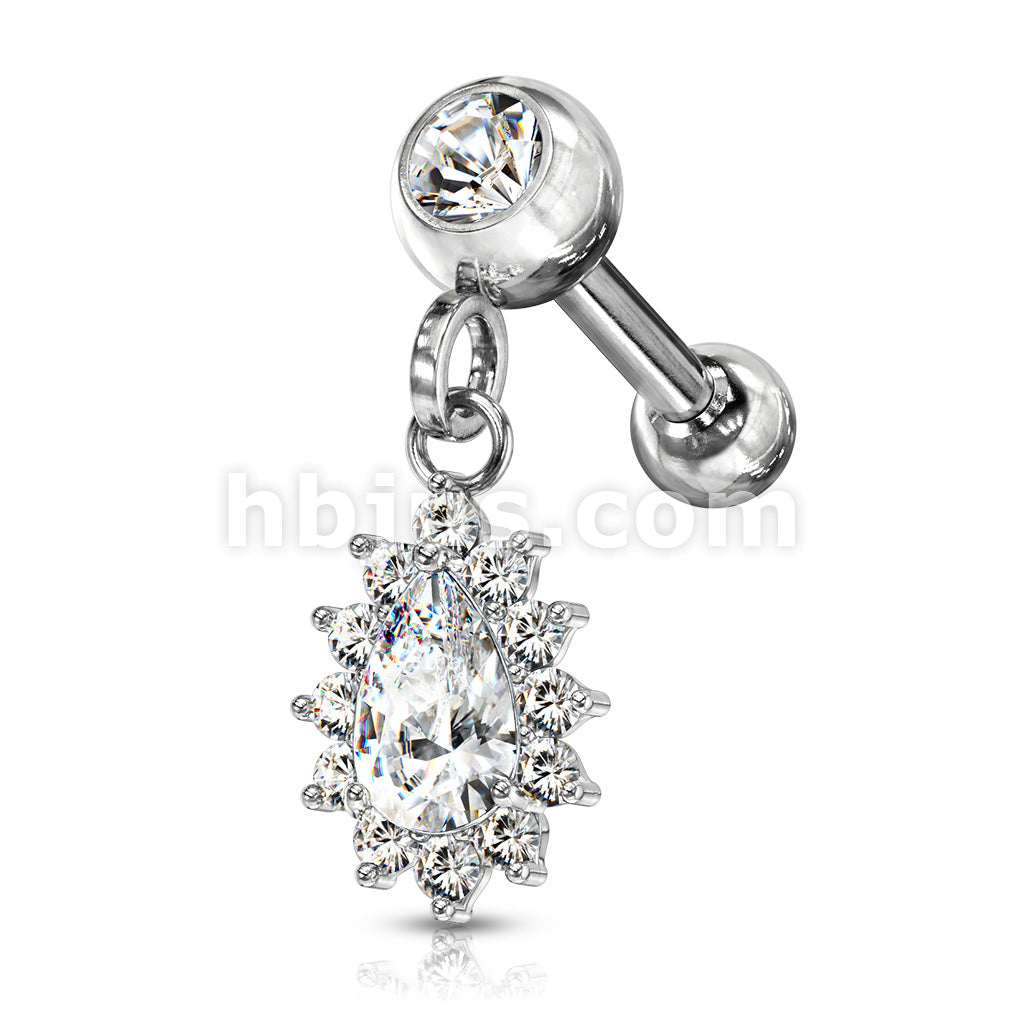 Pear CZ with Round CZ Surrounding Dangle Jeweled Set Ball 316L Surgical... - Image 3