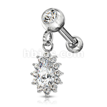 Pear CZ with Round CZ Surrounding Dangle Jeweled Set Ball 316L Surgical... - Image 3